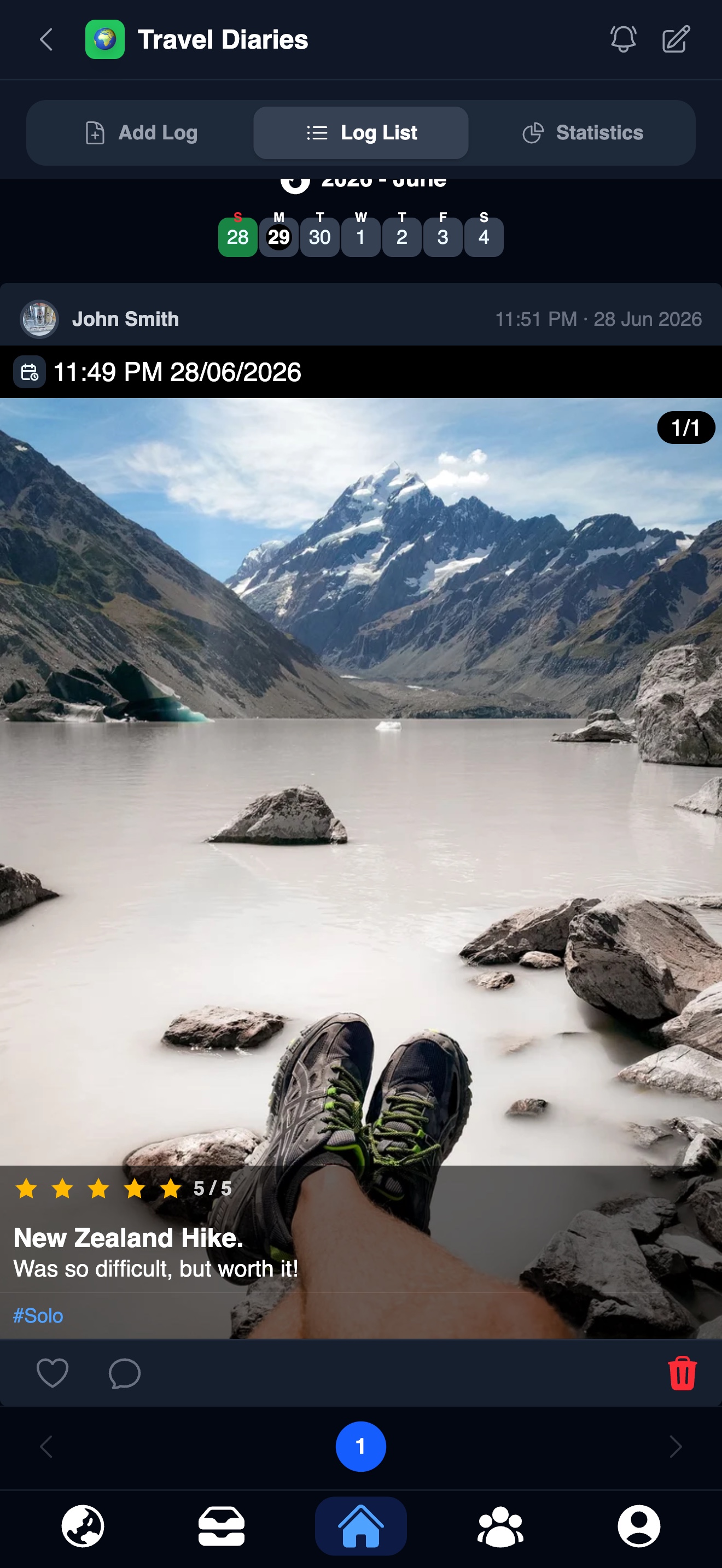 Travel Diaries log entry in Fixation